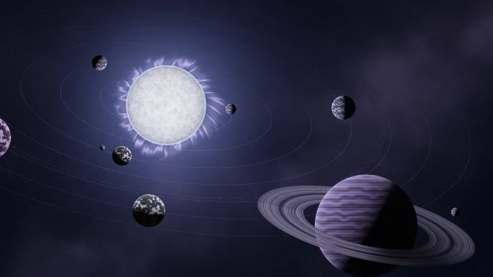 The Orrery screensaver with planets orbiting a glowing star